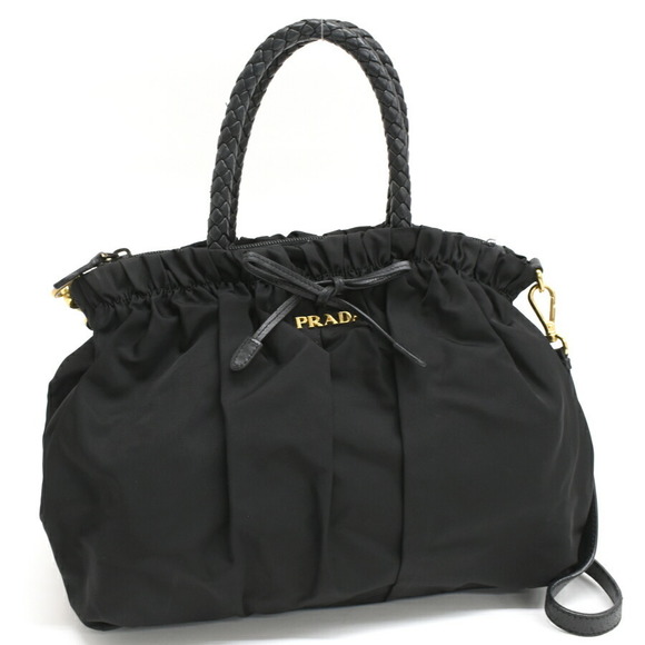 Prada nylon BOW black braided handbag ribbon handles TESSUTO - Picture 1 of 8
